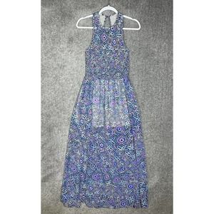 DV Dolce Vita Sheer Floral Maxi Dress Womens‎ Size Small Purple Blue Smocked